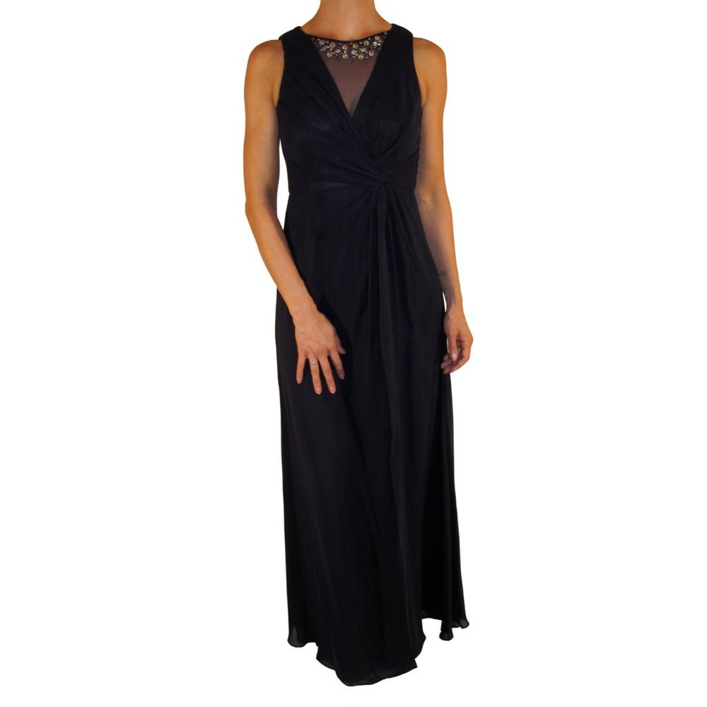 Eliza J Embellished Neckline Chiffon Fit and Flare